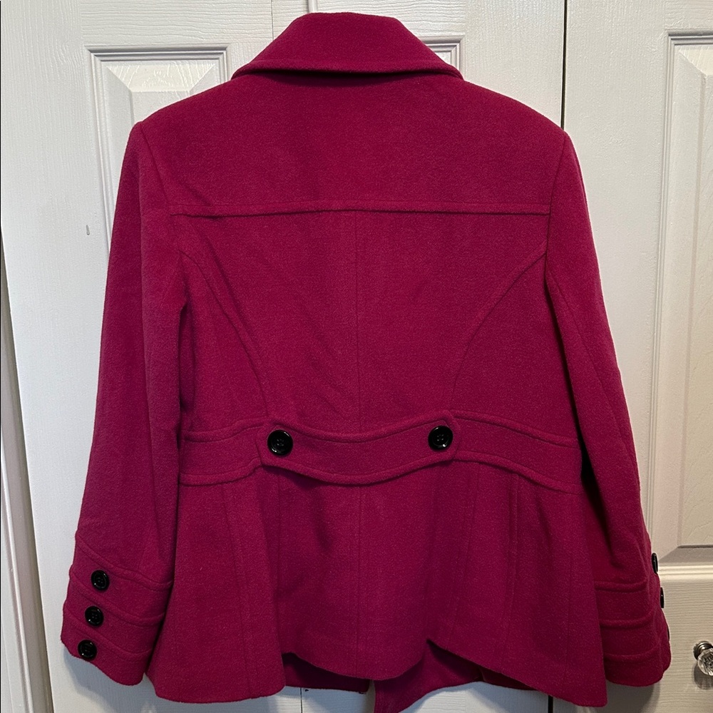 St. John's Bay Fuchsia Pink Double-Breasted Wool Cashmere Pea Coat - Picture 3 of 5